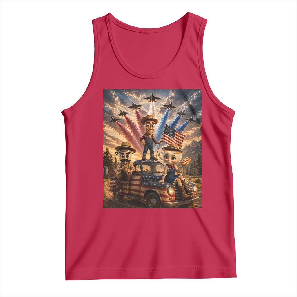 Patriotic Italian Brainrot Farmer Meme Tank Top Funny USA Freedom Jet Fighter Graphic