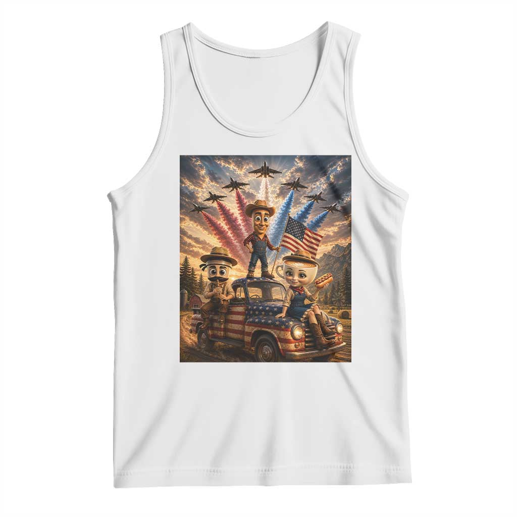 Patriotic Italian Brainrot Farmer Meme Tank Top Funny USA Freedom Jet Fighter Graphic