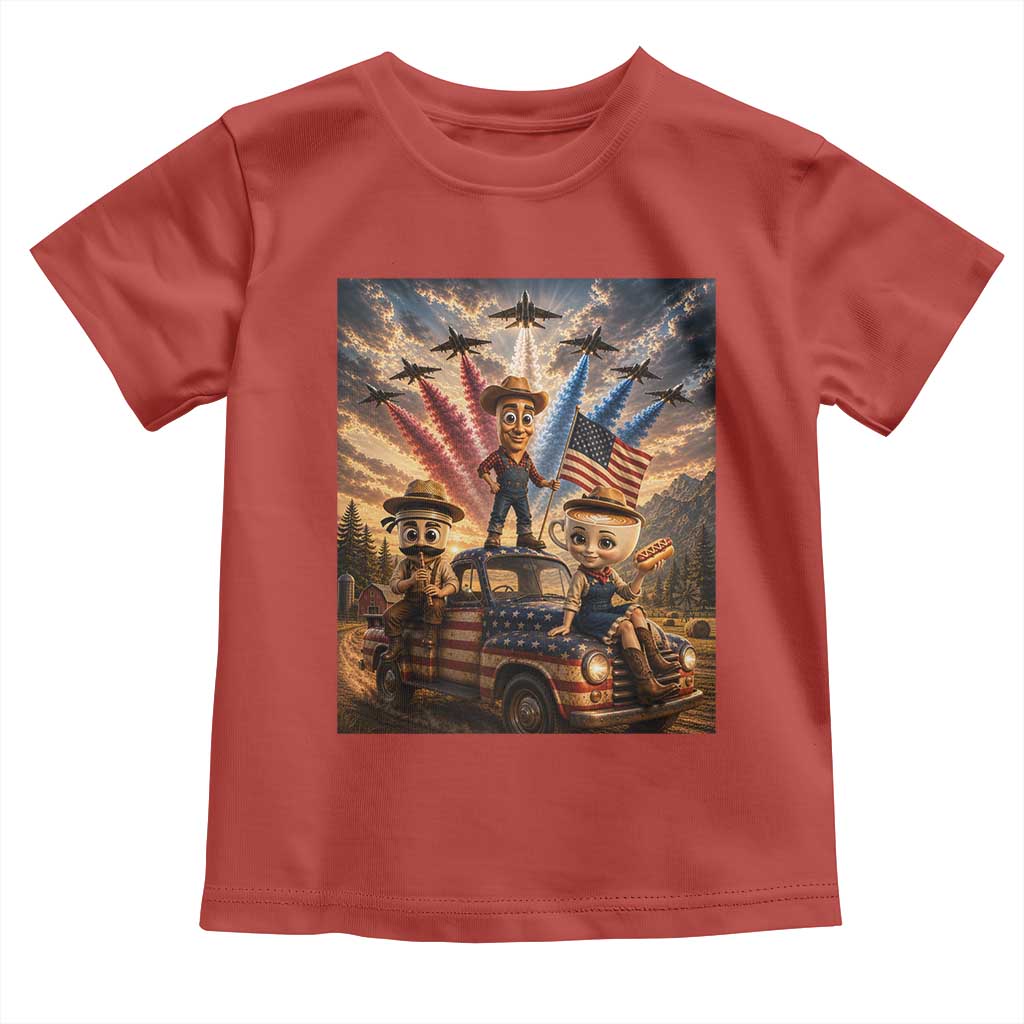 Patriotic Italian Brainrot Farmer Meme Toddler T Shirt Funny USA Freedom Jet Fighter Graphic