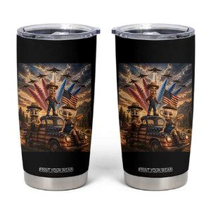 Patriotic Italian Brainrot Farmer Meme Tumbler Cup Funny USA Freedom Jet Fighter Graphic