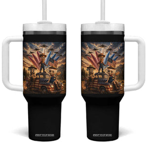 Patriotic Italian Brainrot Farmer Meme Tumbler With Handle Funny USA Freedom Jet Fighter Graphic