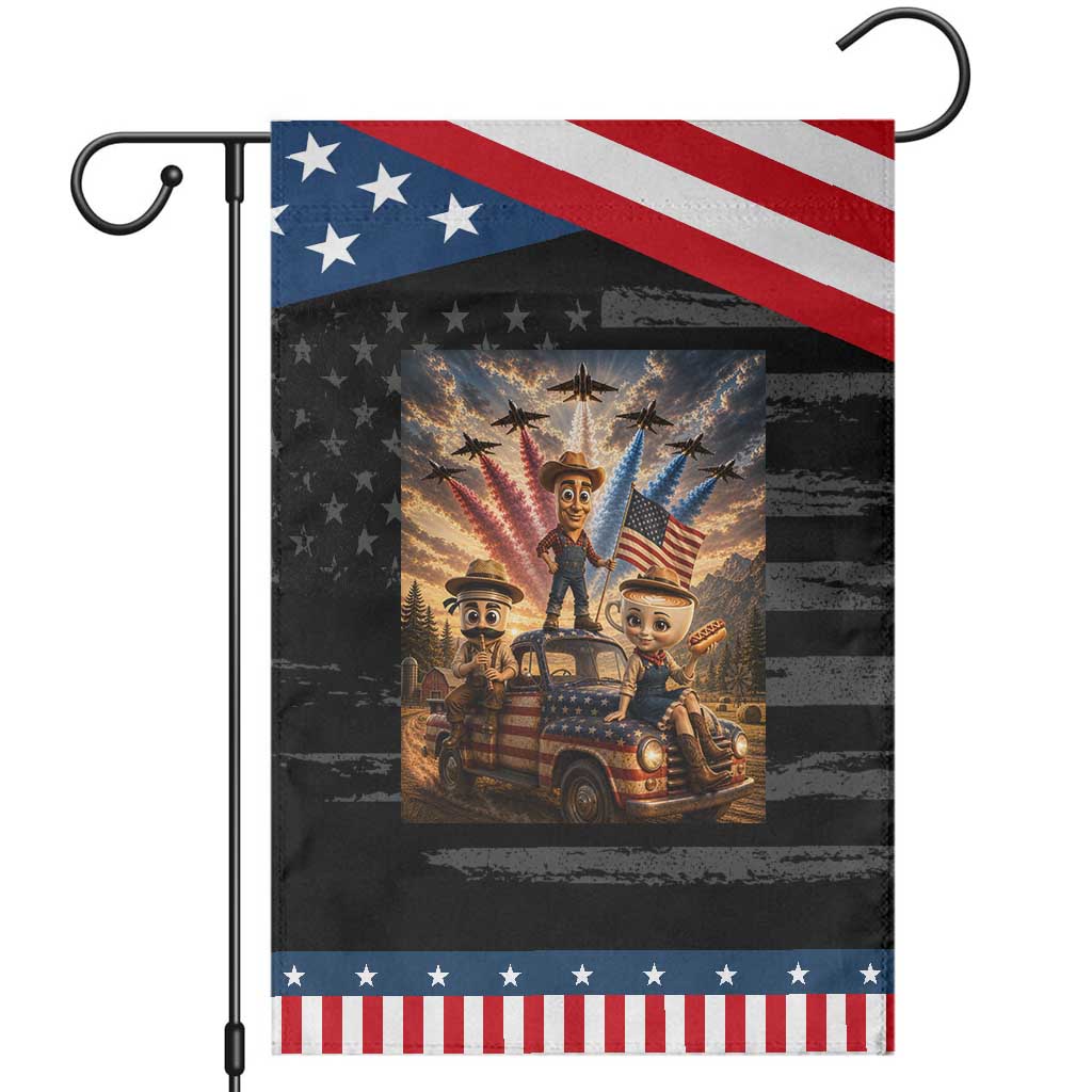 Italian Brainrot Farmer Meme Patriotic Garden Flag Funny USA Freedom Jet Fighter Graphic TS12 Distressed Black Blue Print Your Wear