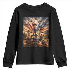 Patriotic Italian Brainrot Farmer Meme Youth Sweatshirt Funny USA Freedom Jet Fighter Graphic