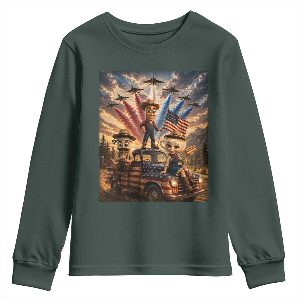 Patriotic Italian Brainrot Farmer Meme Youth Sweatshirt Funny USA Freedom Jet Fighter Graphic