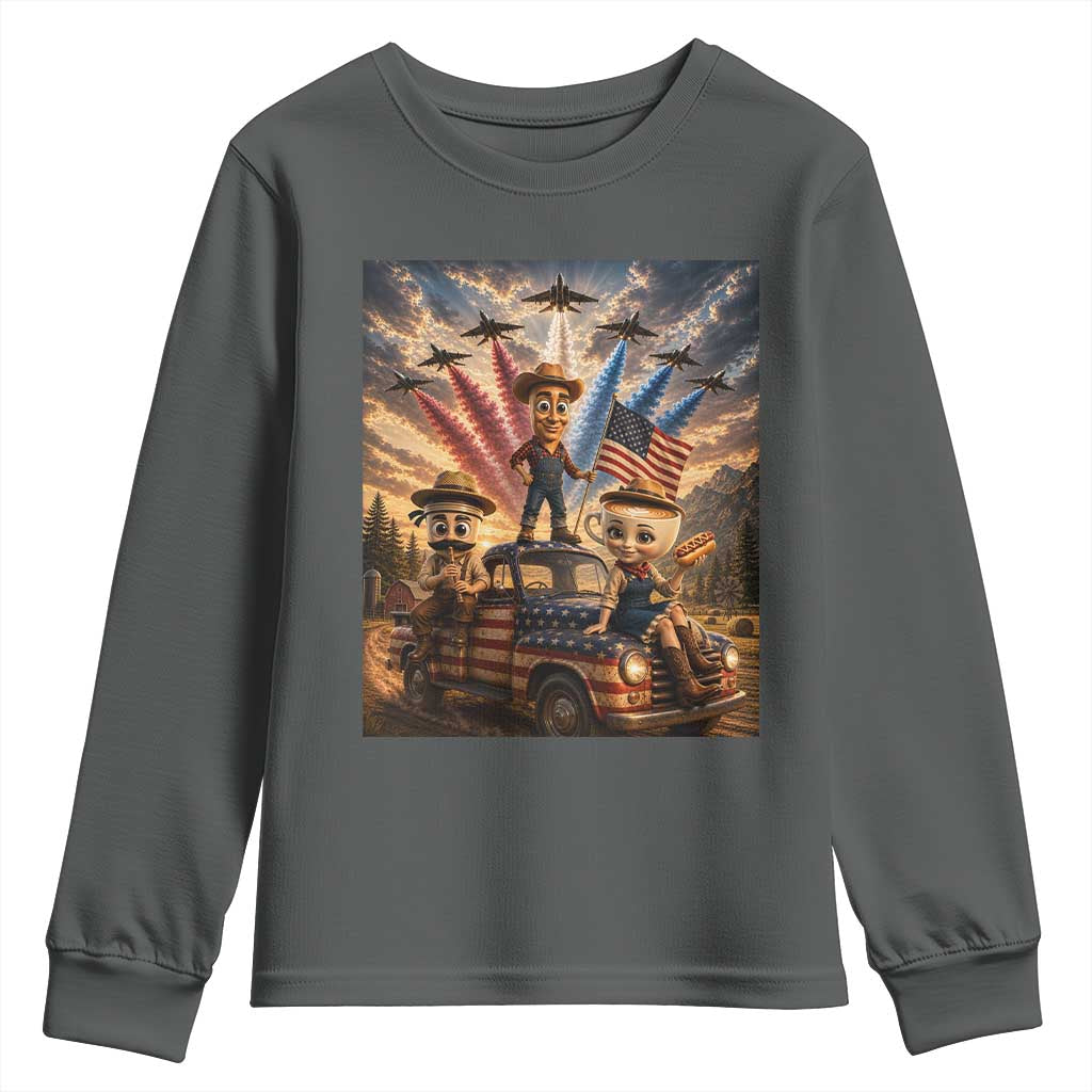 Patriotic Italian Brainrot Farmer Meme Youth Sweatshirt Funny USA Freedom Jet Fighter Graphic