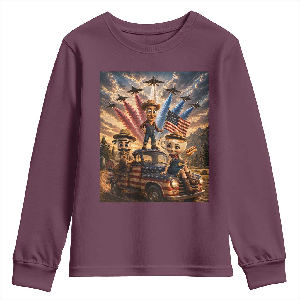 Patriotic Italian Brainrot Farmer Meme Youth Sweatshirt Funny USA Freedom Jet Fighter Graphic