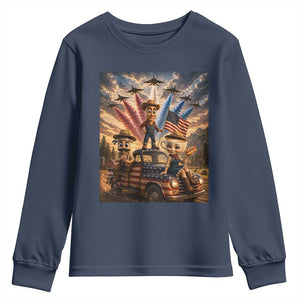 Patriotic Italian Brainrot Farmer Meme Youth Sweatshirt Funny USA Freedom Jet Fighter Graphic