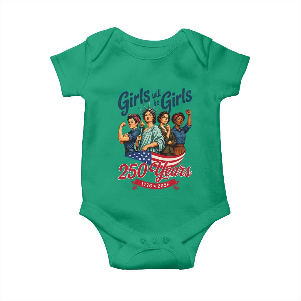 USA 250th Anniversary Feminist Baby Onesie Girls Will Be Girls