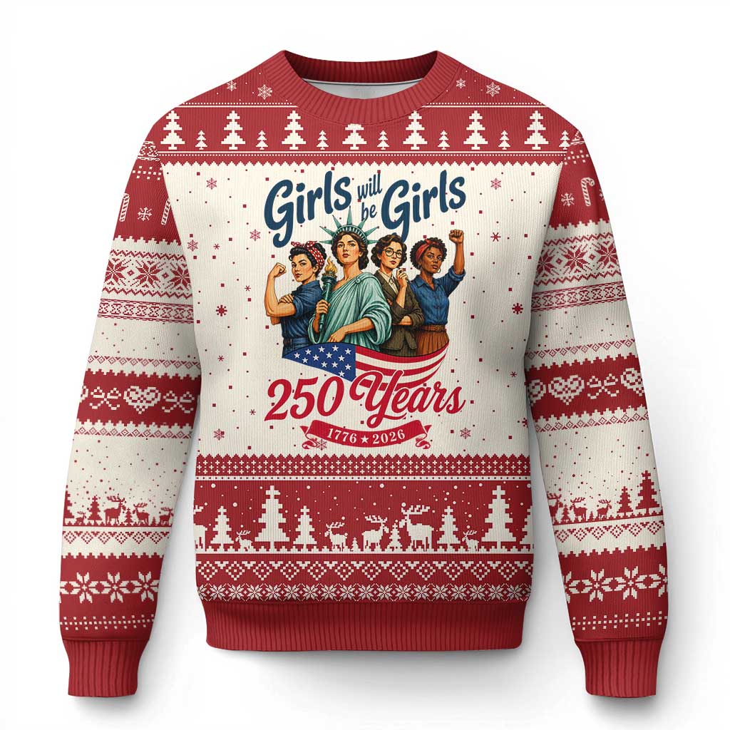 USA 250th Anniversary Feminist Ugly Christmas Sweater Girls Will Be Girls TS12 Beige Red Print Your Wear