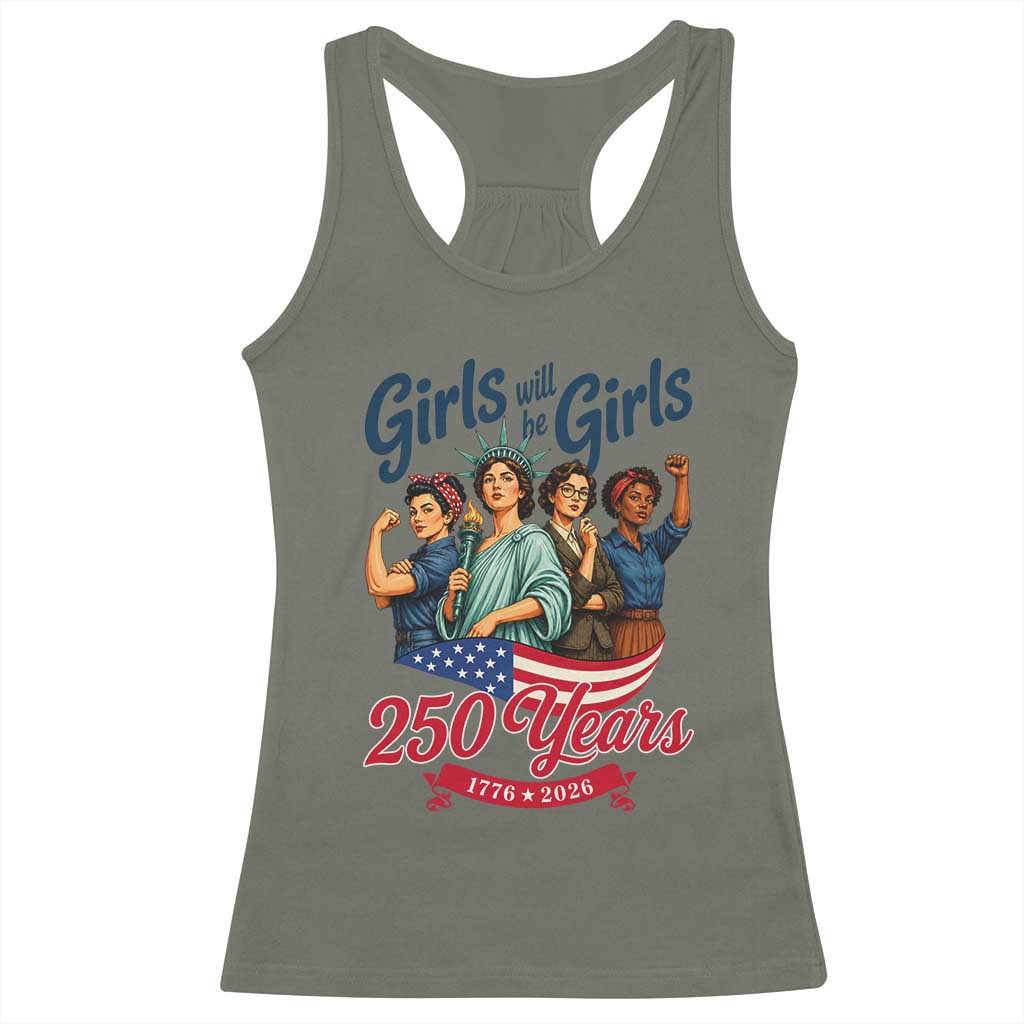 USA 250th Anniversary Feminist Racerback Tank Top Girls Will Be Girls