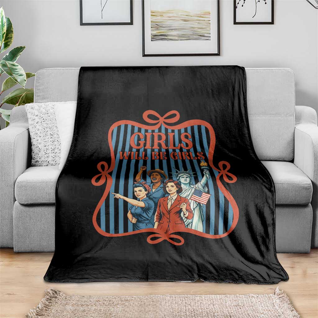Red White Blue Feminist Pride Throw Blanket Girls Will Be Girls