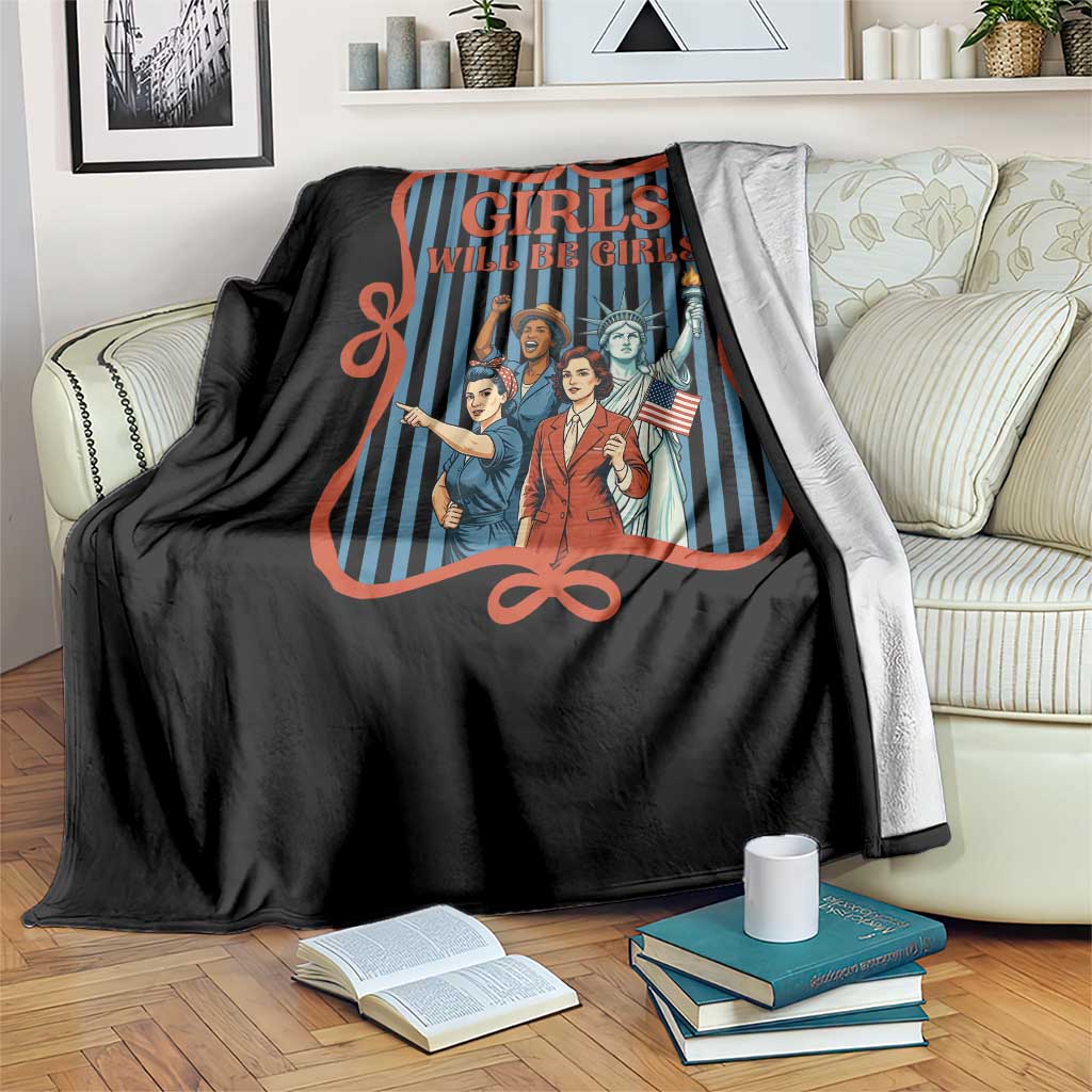 Red White Blue Feminist Pride Throw Blanket Girls Will Be Girls