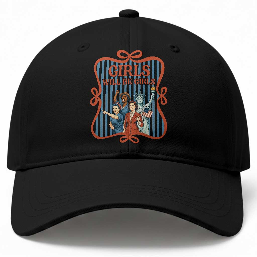 Red White Blue Feminist Pride Baseball Cap Girls Will Be Girls