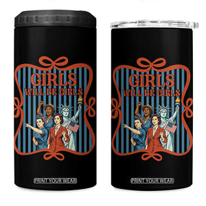 Red White Blue Feminist Pride 4 in 1 Can Cooler Tumbler Girls Will Be Girls