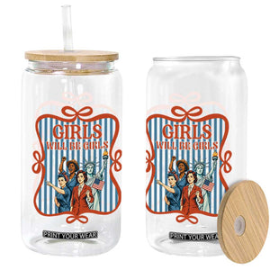 Red White Blue Feminist Pride Glass Can Girls Will Be Girls