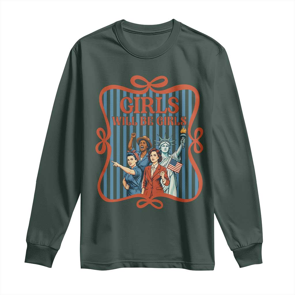 Red White Blue Feminist Pride Long Sleeve Shirt Girls Will Be Girls