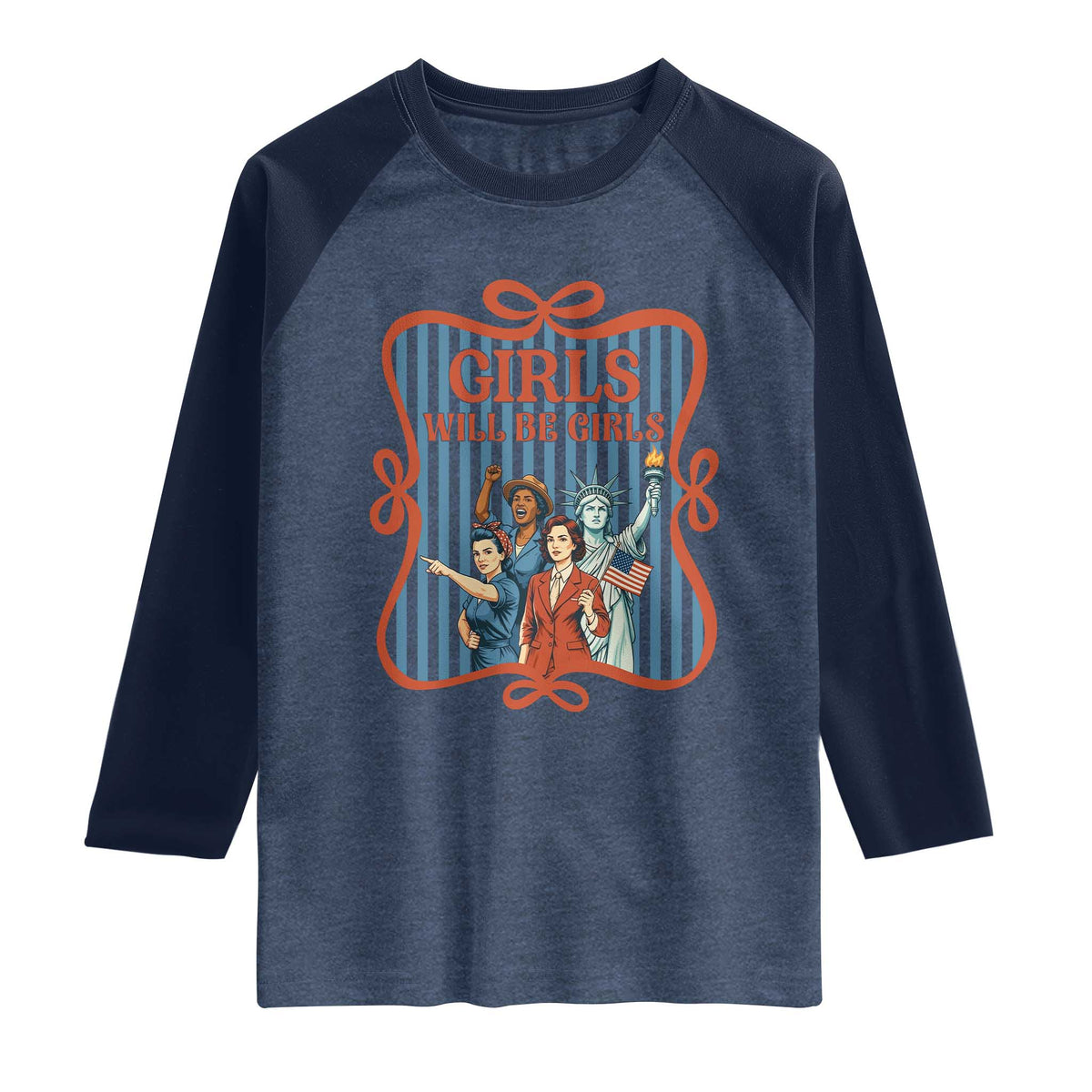 Red White Blue Feminist Pride Raglan Shirt Girls Will Be Girls