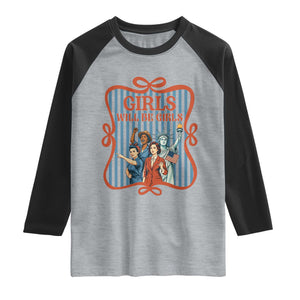 Red White Blue Feminist Pride Raglan Shirt Girls Will Be Girls
