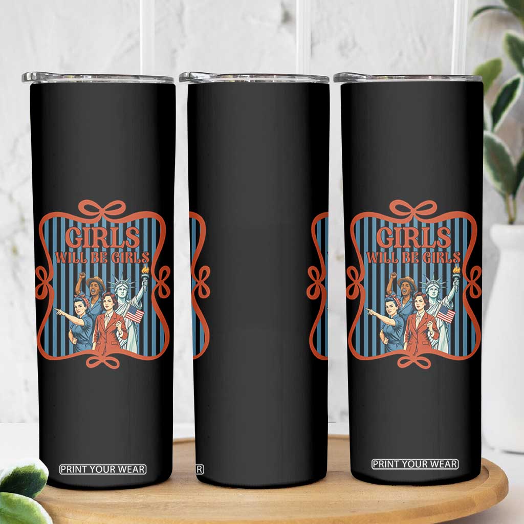 Red White Blue Feminist Pride Skinny Tumbler Girls Will Be Girls