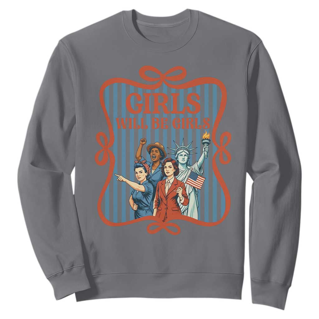 Red White Blue Feminist Pride Sweatshirt Girls Will Be Girls