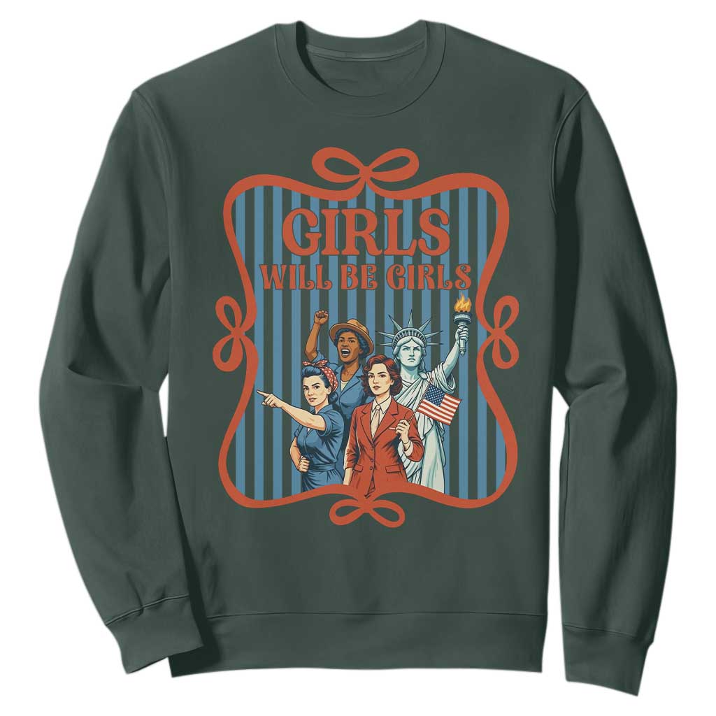 Red White Blue Feminist Pride Sweatshirt Girls Will Be Girls