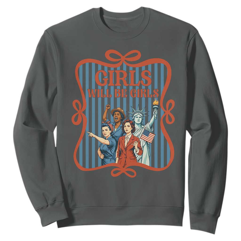 Red White Blue Feminist Pride Sweatshirt Girls Will Be Girls