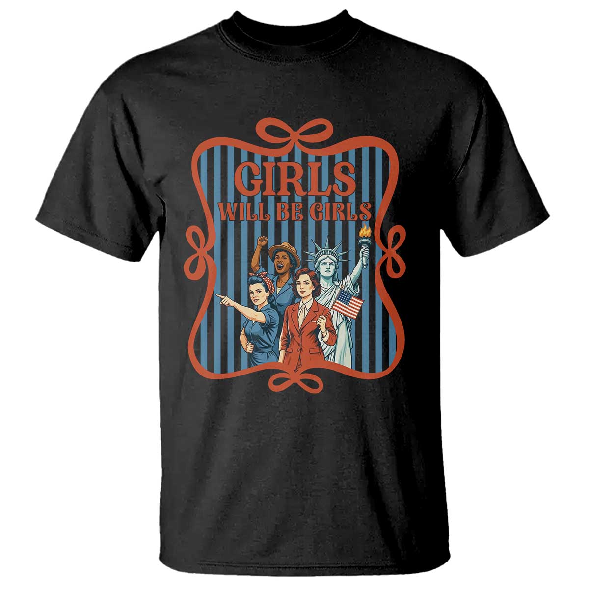 Red White Blue Feminist Pride T Shirt Girls Will Be Girls TS12 Black Print Your Wear
