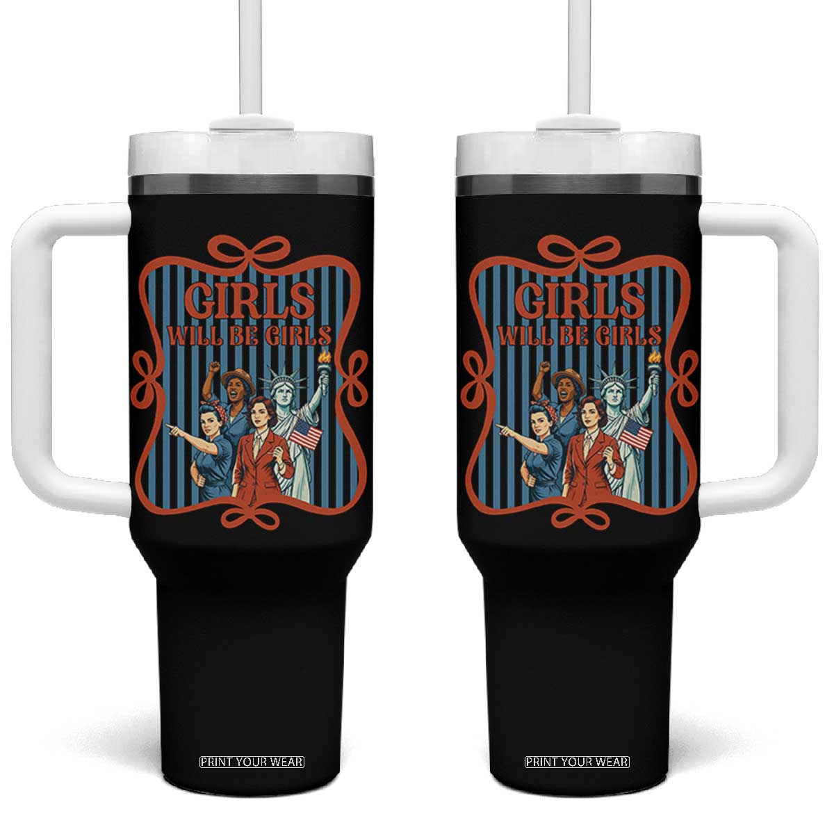 Red White Blue Feminist Pride Tumbler With Handle Girls Will Be Girls