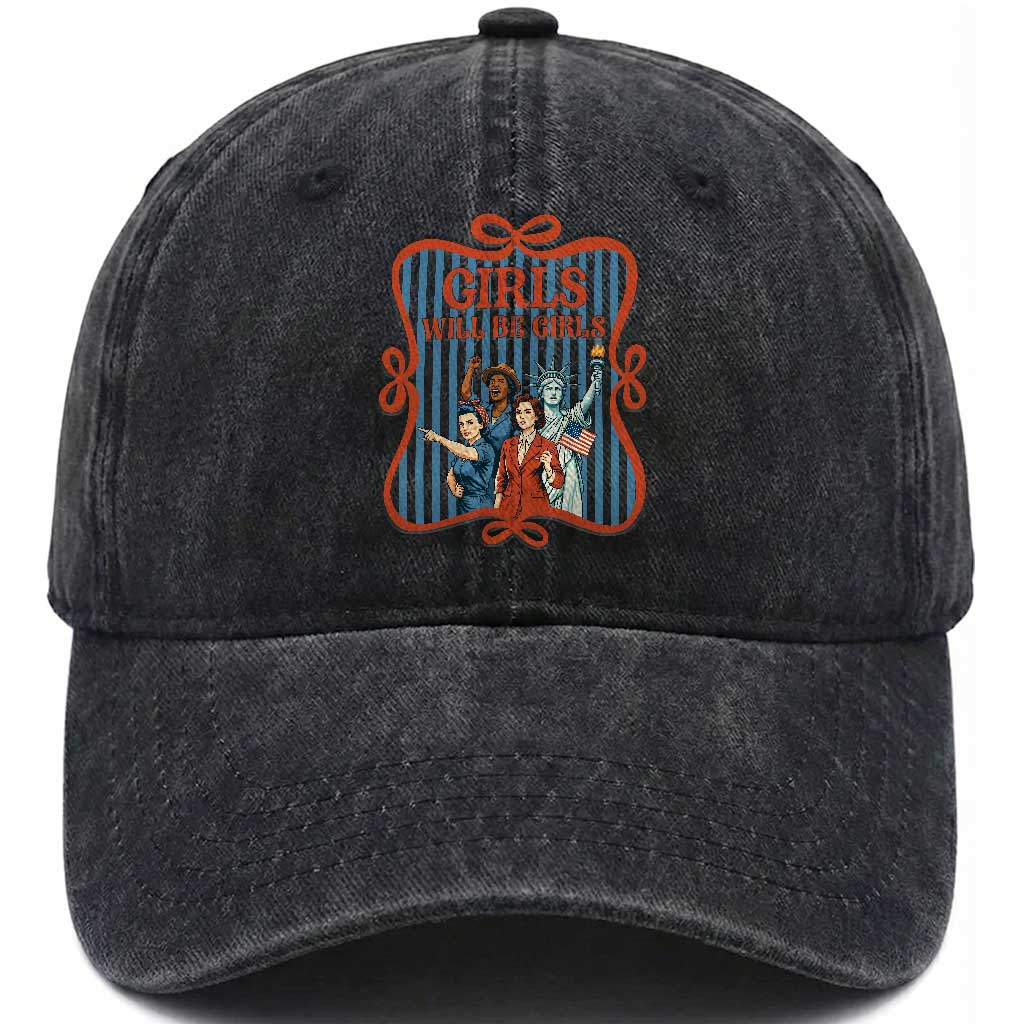 Red White Blue Feminist Pride Washed Cotton Baseball Cap Girls Will Be Girls TS12 Print Your Wear