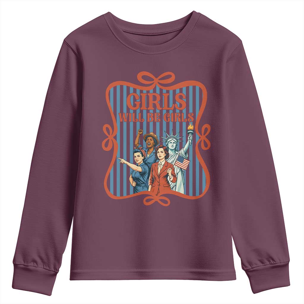 Red White Blue Feminist Pride Youth Sweatshirt Girls Will Be Girls
