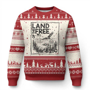 Vintage USA 250 Patriotic Pride Ugly Christmas Sweater Land Of The Free