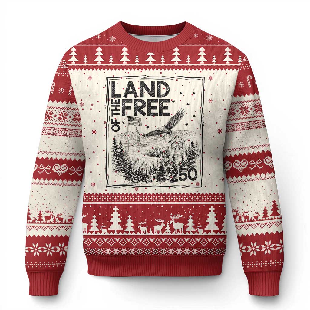 Vintage USA 250 Patriotic Pride Ugly Christmas Sweater Land Of The Free TS12 Beige Red Print Your Wear