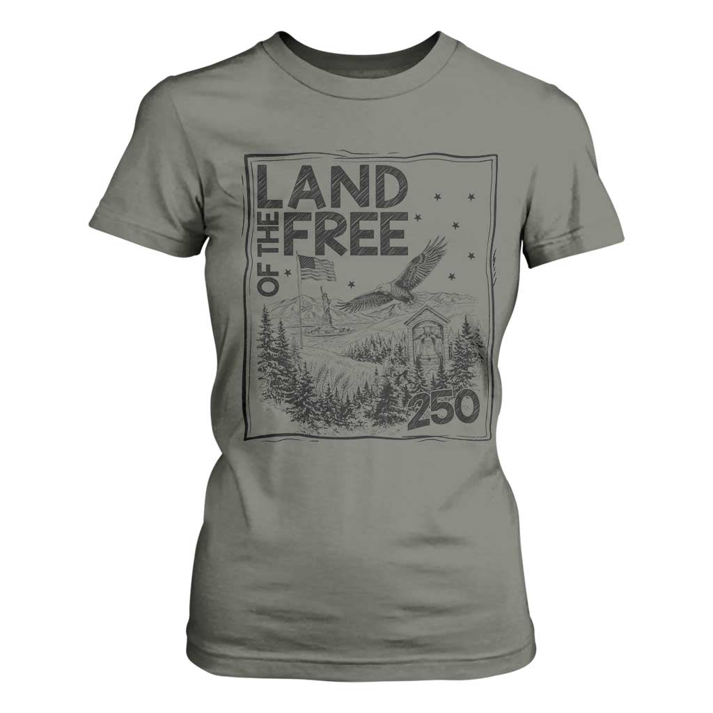 Vintage USA 250 Patriotic Pride T Shirt For Women Land Of The Free TS12 Military Green Print Your Wear