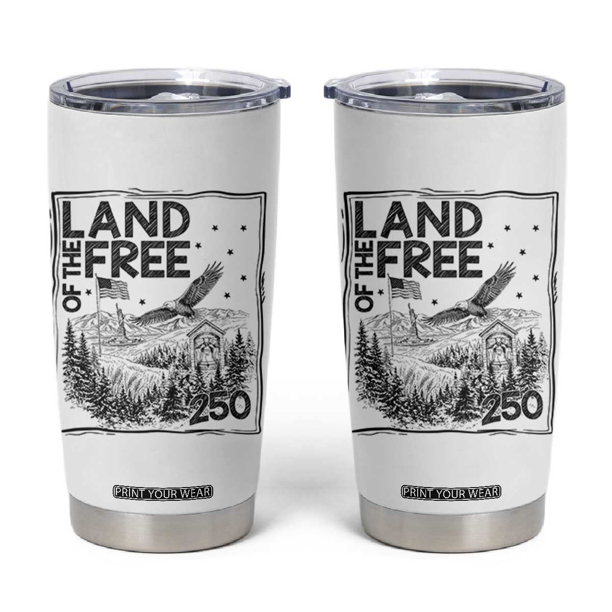 Vintage USA 250 Patriotic Pride Tumbler Cup Land Of The Free TS12 White Print Your Wear