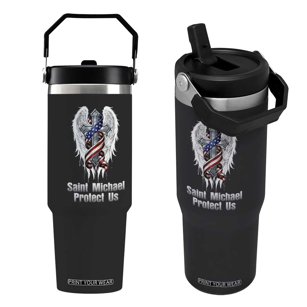 Saint Michael Protect Us American Christian Heritage Flip Straw Tumbler Catholic Faith Gift