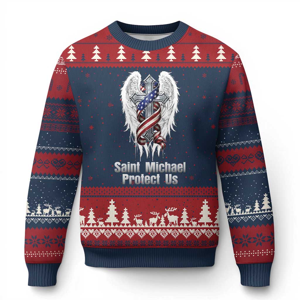 Saint Michael Protect Us American Christian Heritage Ugly Christmas Sweater Catholic Faith Gift
