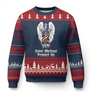 Saint Michael Protect Us American Christian Heritage Ugly Christmas Sweater Catholic Faith Gift