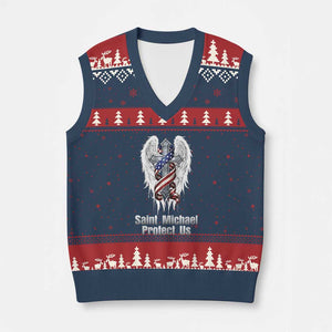Saint Michael Protect Us American Christian Heritage V-Neck Knit Sweater Vest Catholic Faith Gift