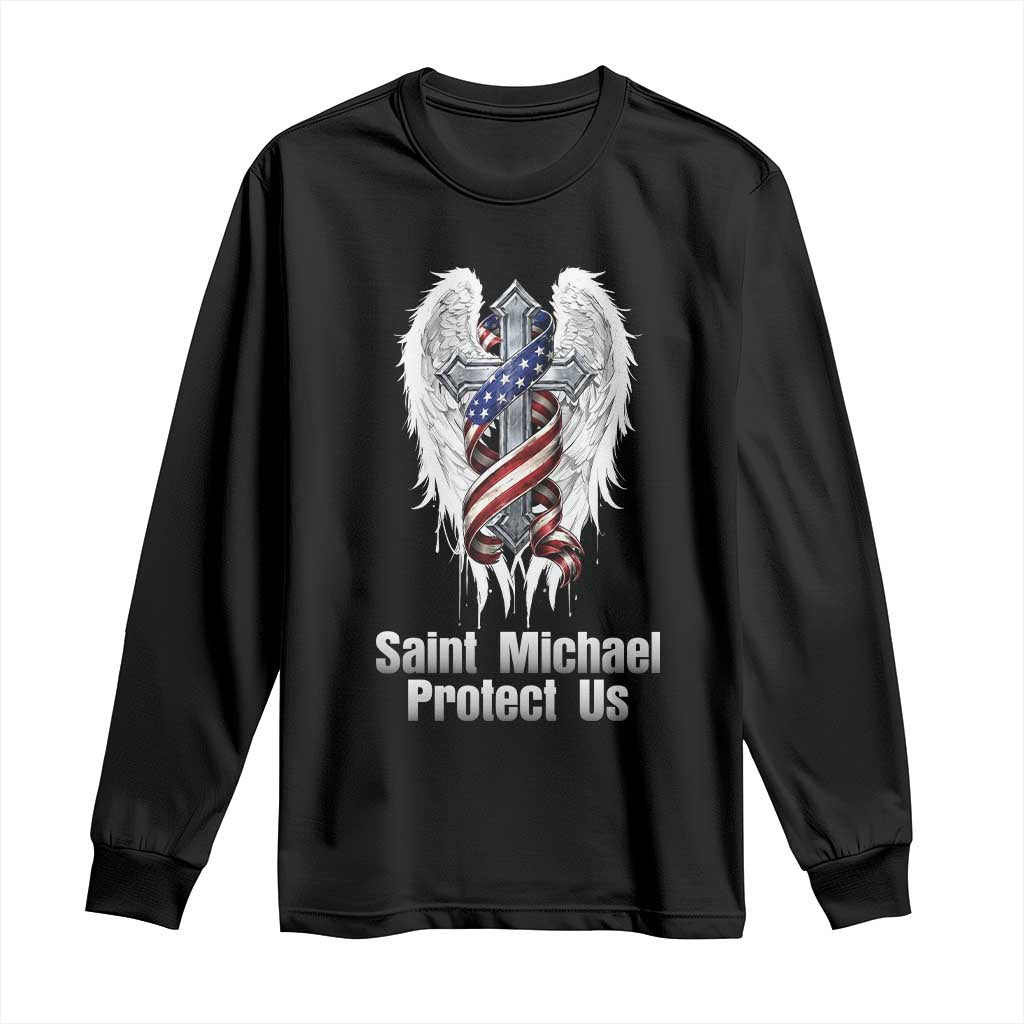 Saint Michael Protect Us American Christian Heritage Long Sleeve Shirt Catholic Faith Gift