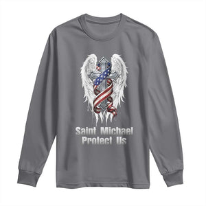 Saint Michael Protect Us American Christian Heritage Long Sleeve Shirt Catholic Faith Gift