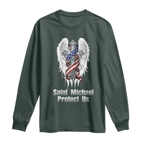 Saint Michael Protect Us American Christian Heritage Long Sleeve Shirt Catholic Faith Gift