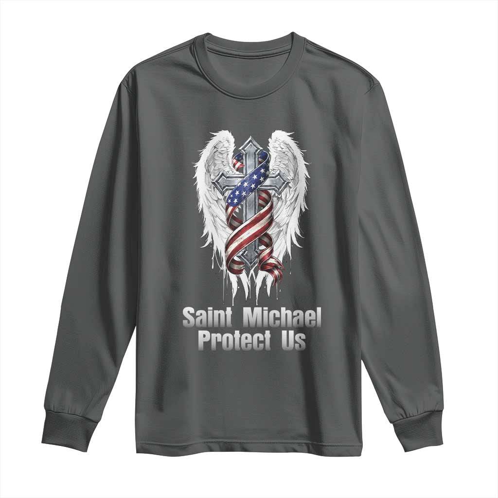 Saint Michael Protect Us American Christian Heritage Long Sleeve Shirt Catholic Faith Gift