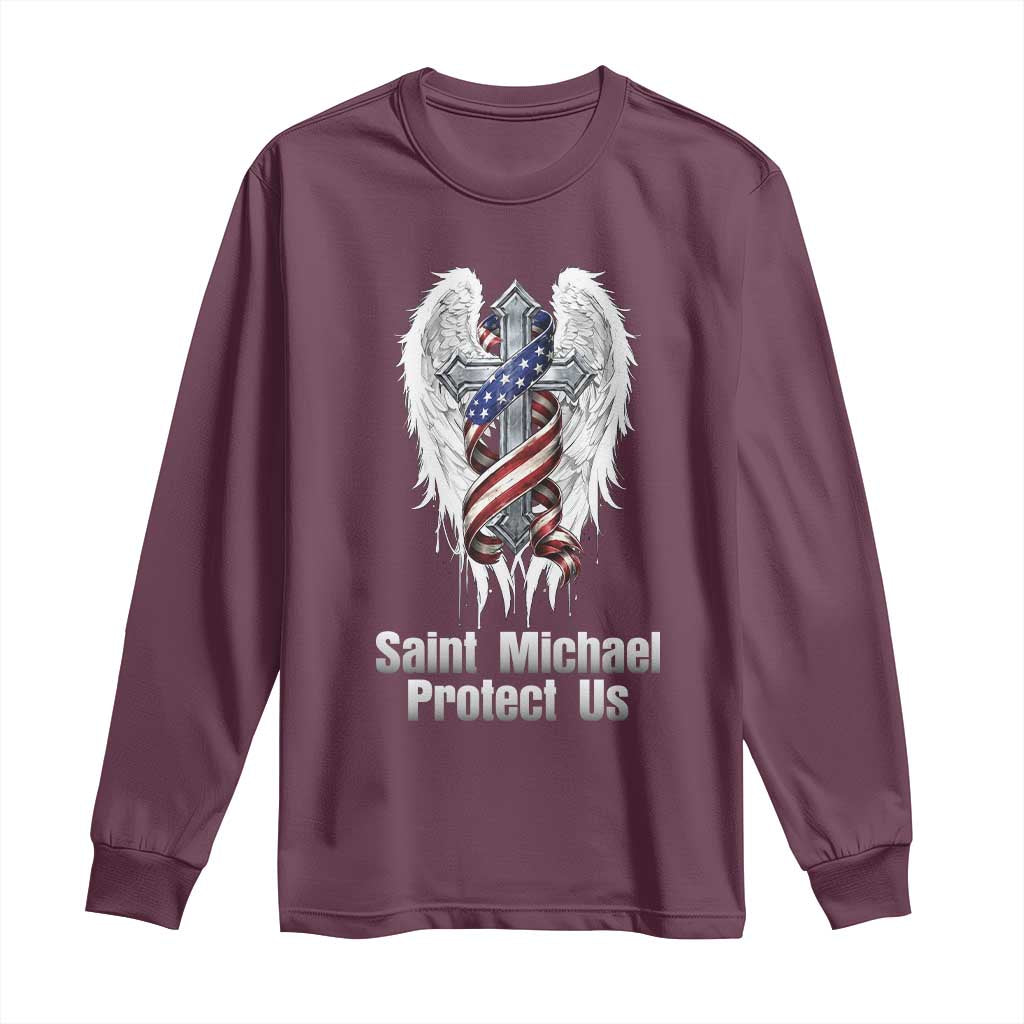 Saint Michael Protect Us American Christian Heritage Long Sleeve Shirt Catholic Faith Gift