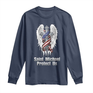 Saint Michael Protect Us American Christian Heritage Long Sleeve Shirt Catholic Faith Gift