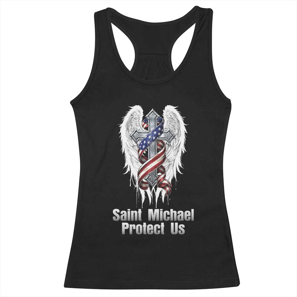 Saint Michael Protect Us American Christian Heritage Racerback Tank Top Catholic Faith Gift TS12 Black Print Your Wear