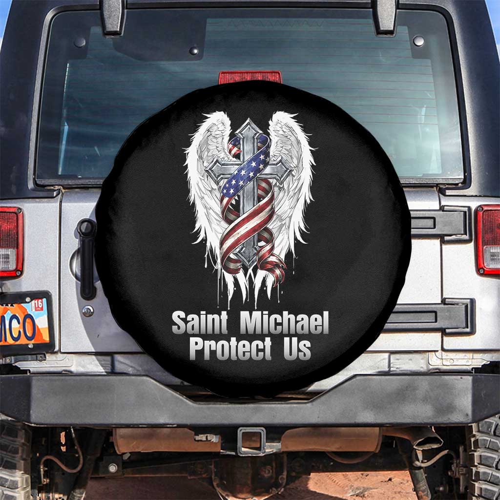 Saint Michael Protect Us American Christian Heritage Spare Tire Cover Catholic Faith Gift TS12 No hole Black Print Your Wear