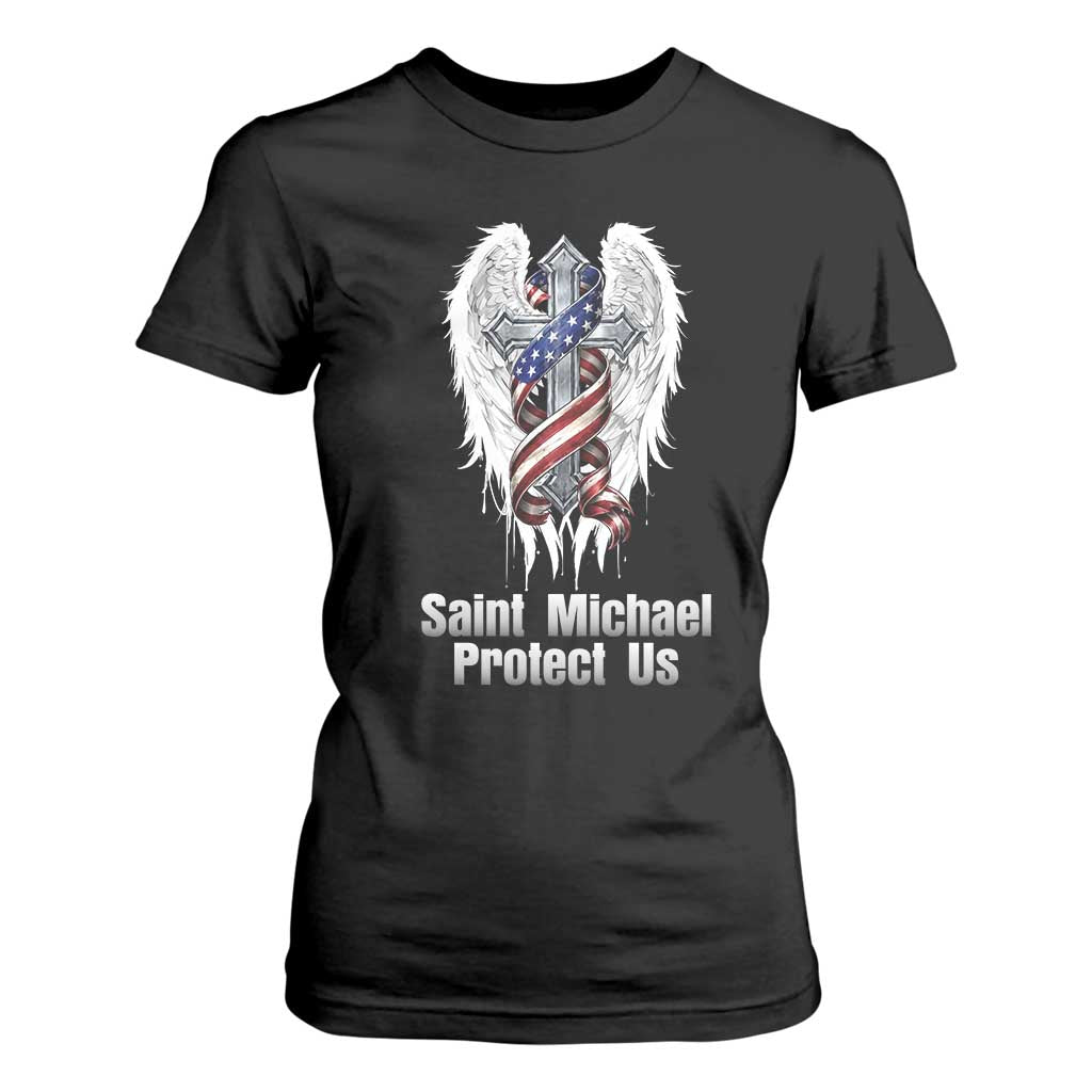 Saint Michael Protect Us American Christian Heritage T Shirt For Women Catholic Faith Gift