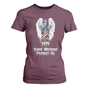 Saint Michael Protect Us American Christian Heritage T Shirt For Women Catholic Faith Gift