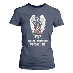 Saint Michael Protect Us American Christian Heritage T Shirt For Women Catholic Faith Gift