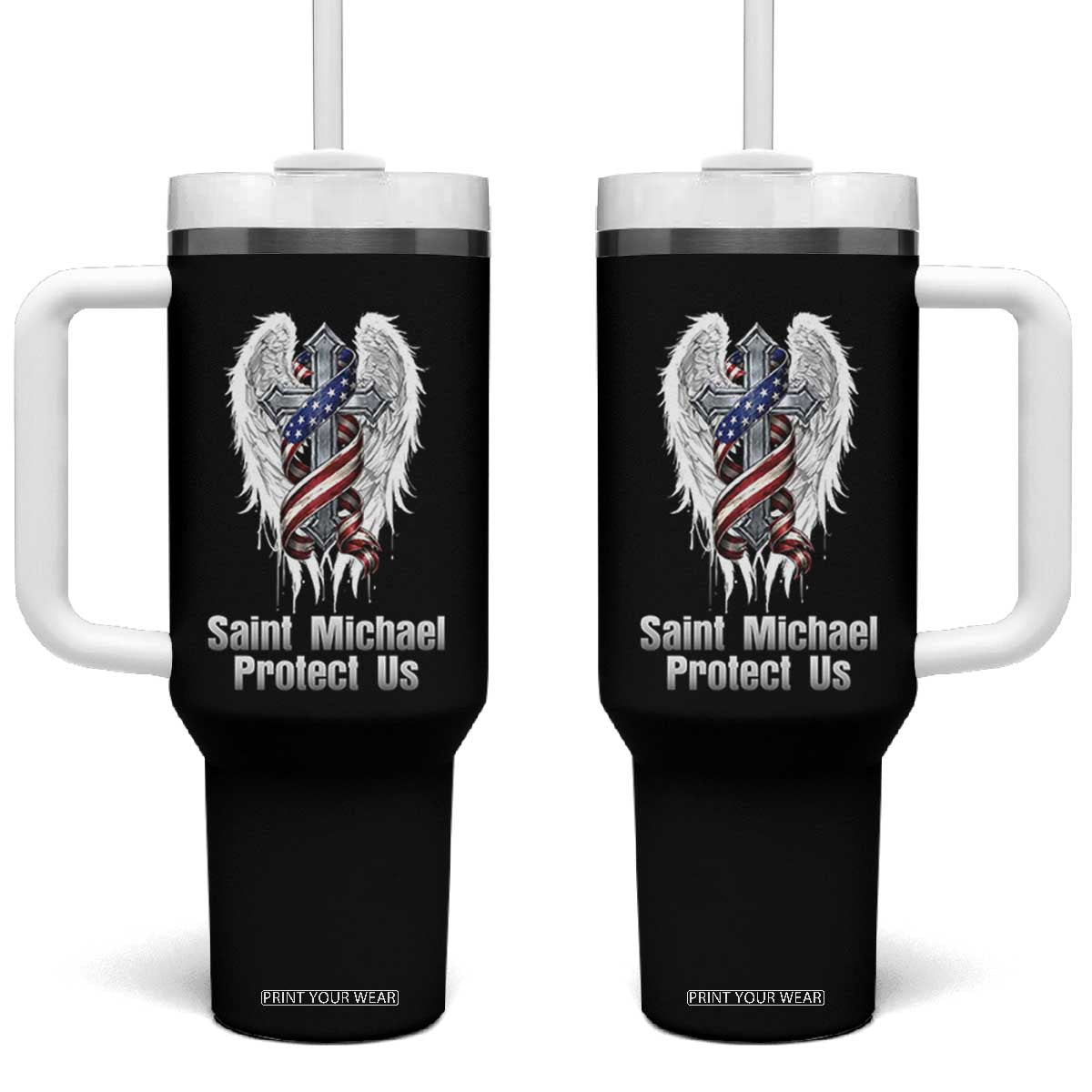 Saint Michael Protect Us American Christian Heritage Tumbler With Handle Catholic Faith Gift